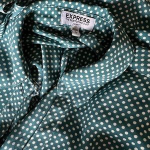Express, size small, slim fit portofino shirt. Teal with polka dots.